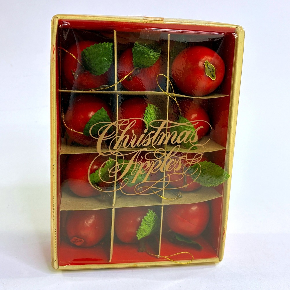 Vintage Sears Trim-Shop Christmas Apples Ornaments 12 Pack Red 40mm 93138 Small